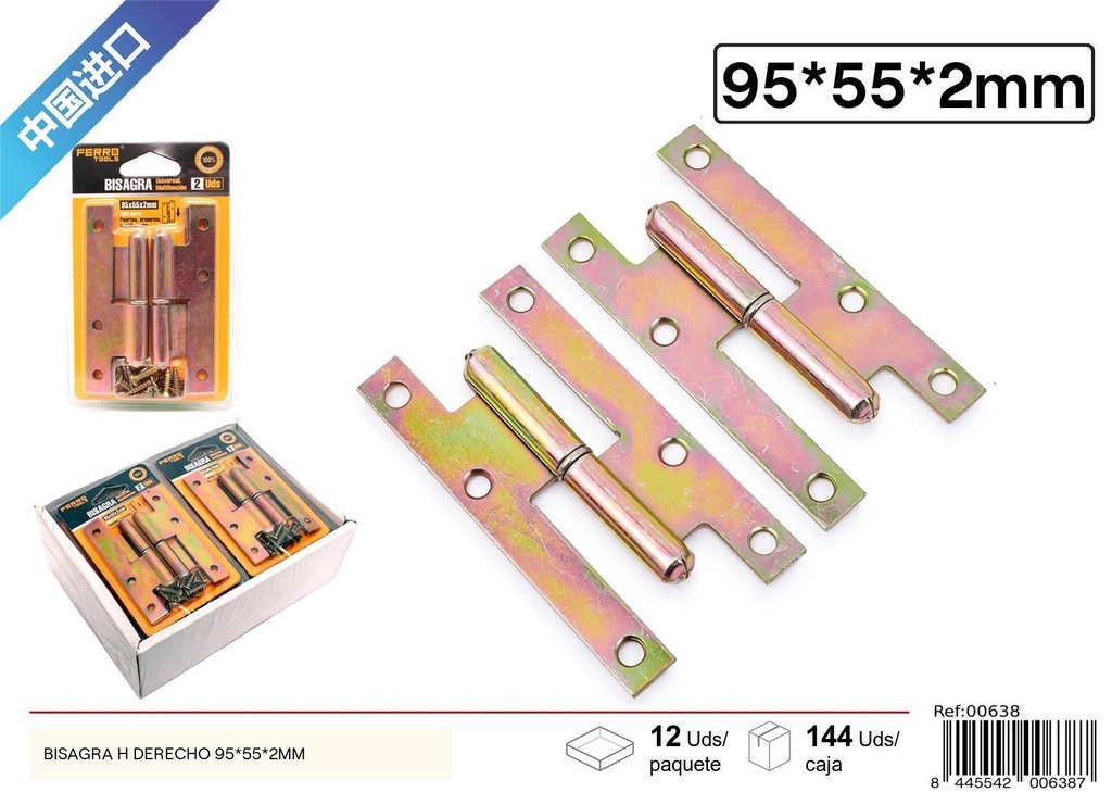Bisagra H derecha 95*55*2mm - Accesorios de ferretería y herrajes
