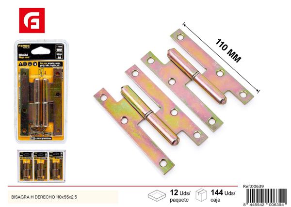 Bisagra H derecho 110x55x2.5mm para puertas