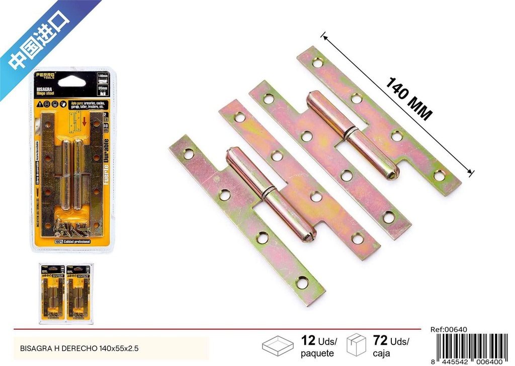 Bisagra H derecha 140x55x2.5 herrajes para puertas