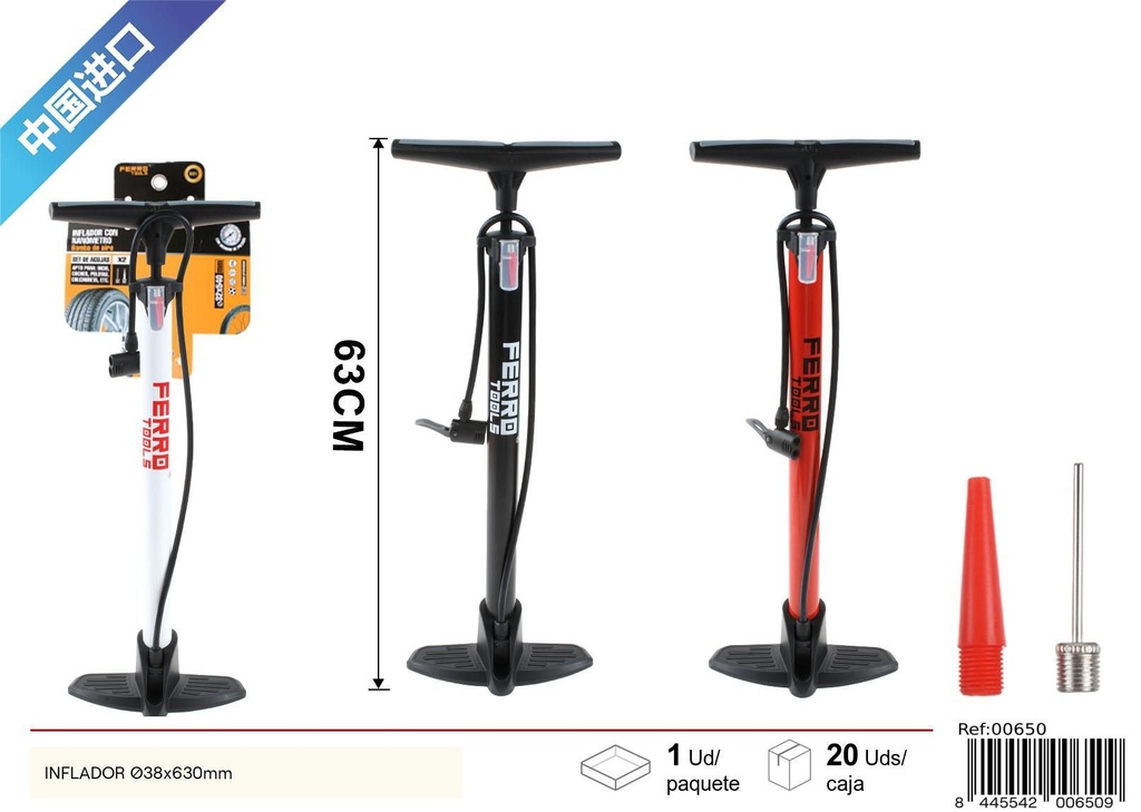Inflador Ø38x630mm para neumáticos de bicicleta