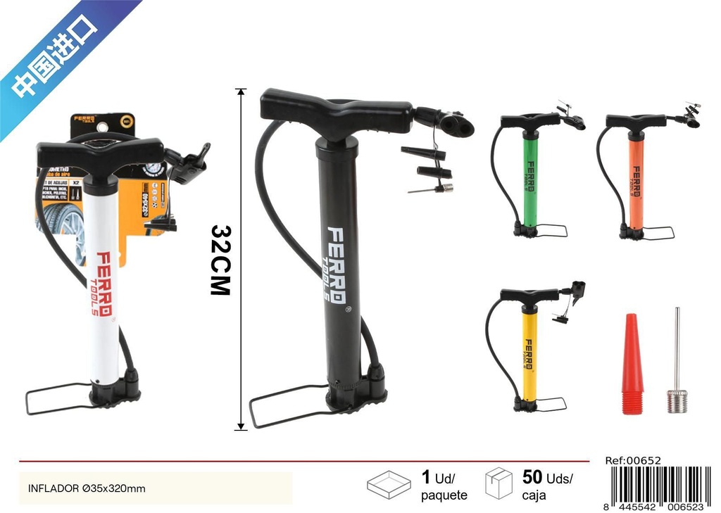Inflador Ø35x320mm para bicicletas y neumáticos