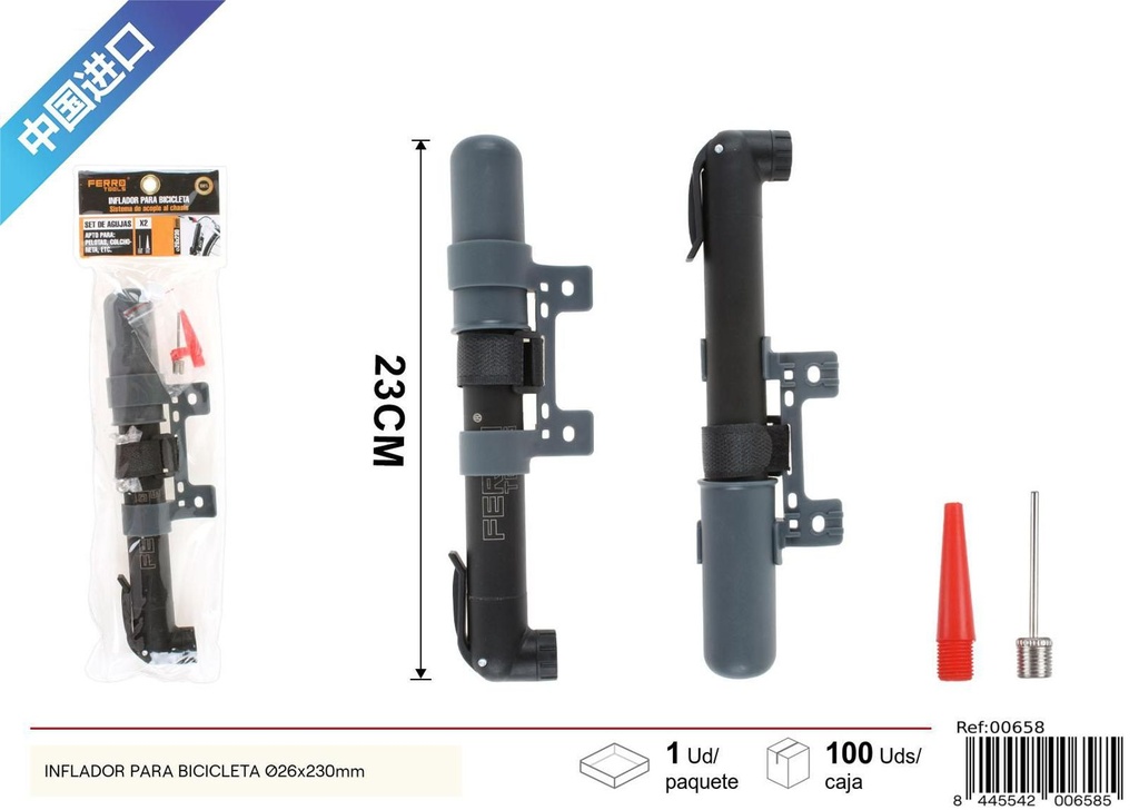 Inflador para bicicleta Ø26x230mm - Accesorios de bicicleta