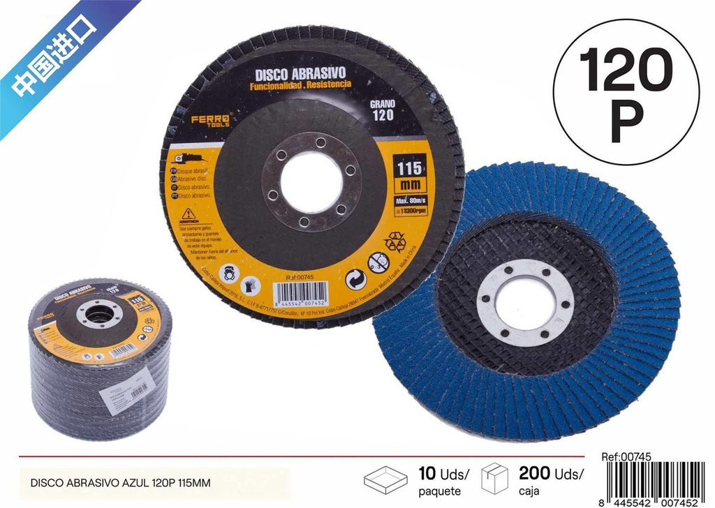 Disco abrasivo azul 120P 115mm para lijado y corte