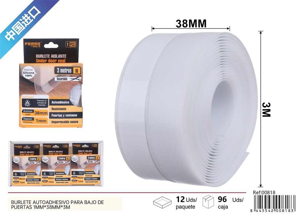 Burlete bajo de puerta blanco 1mm*38mm*3m - Herramientas