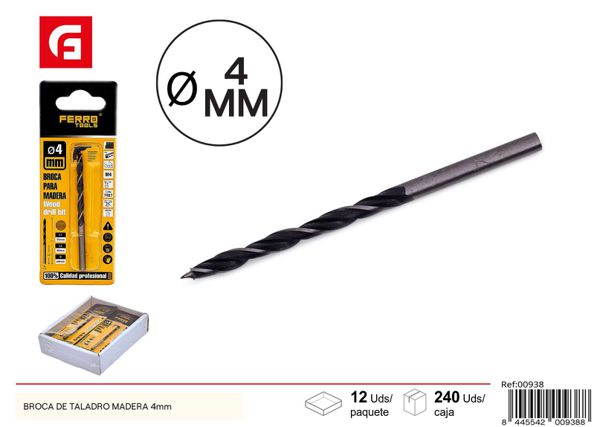 Broca para taladro de madera 4mm para carpintería