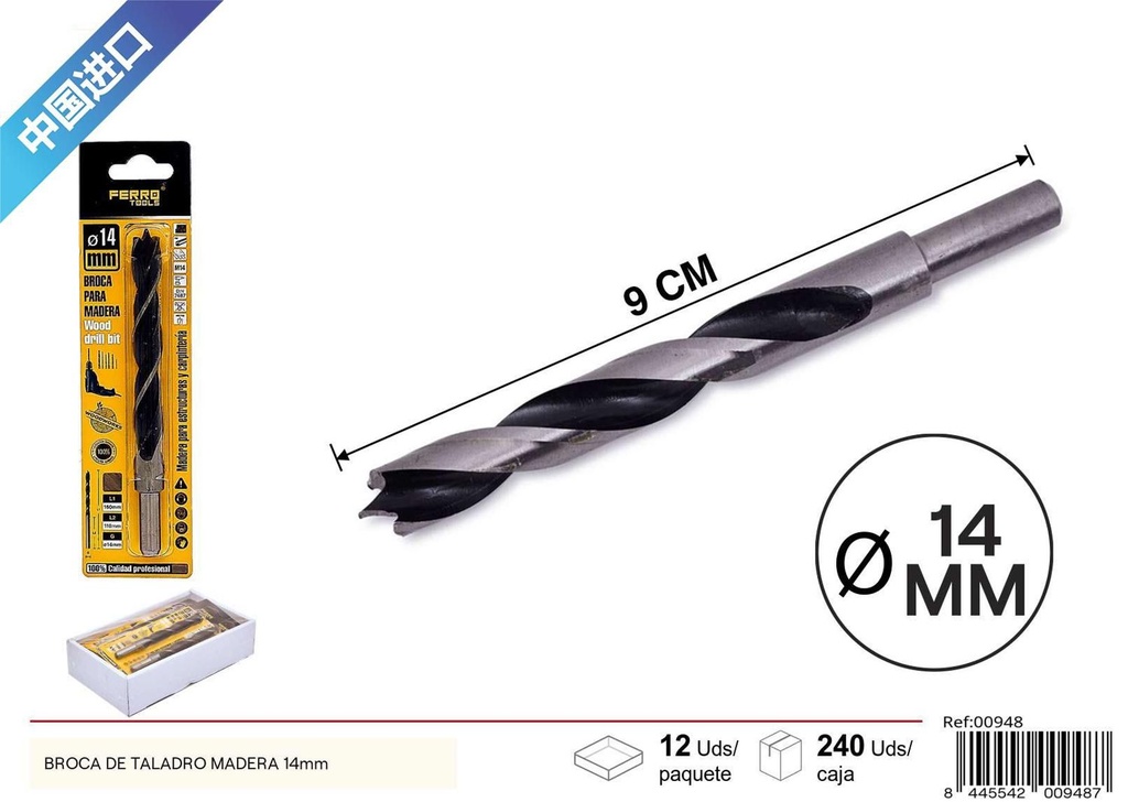 Broca de taladro para madera 14mm