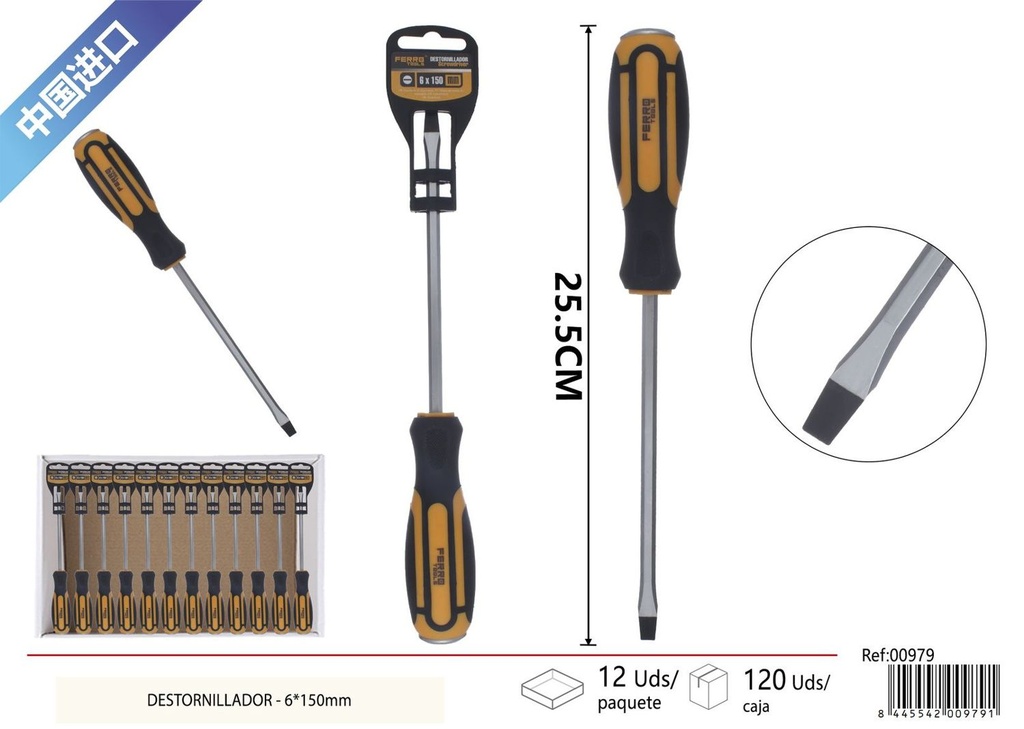 Destornillador de punta plana 6*150 mm - Herramienta básica de ferretería