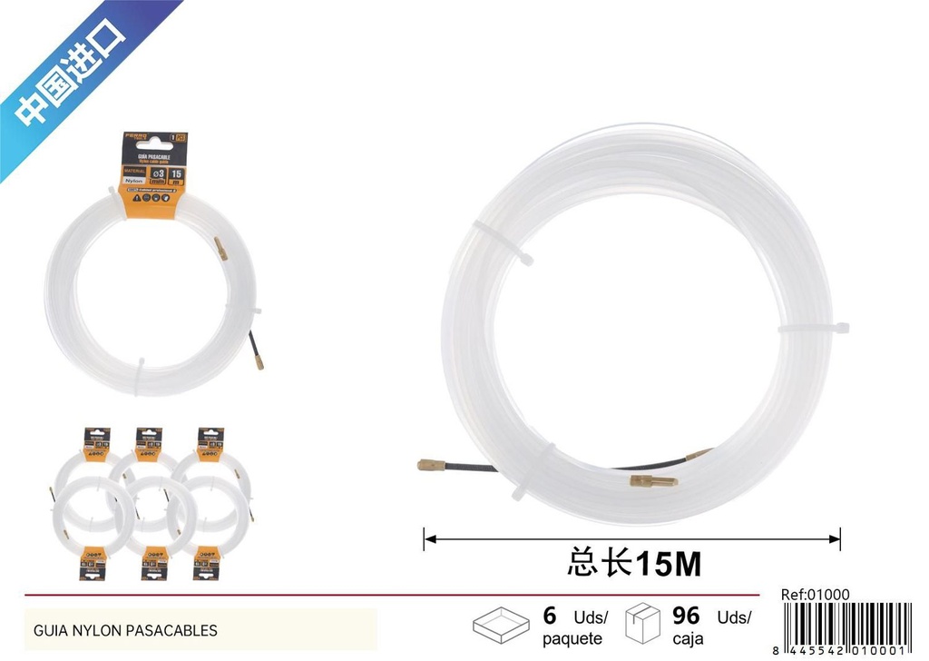 Guía de nylon pasacables 3mmx15m para eléctricos