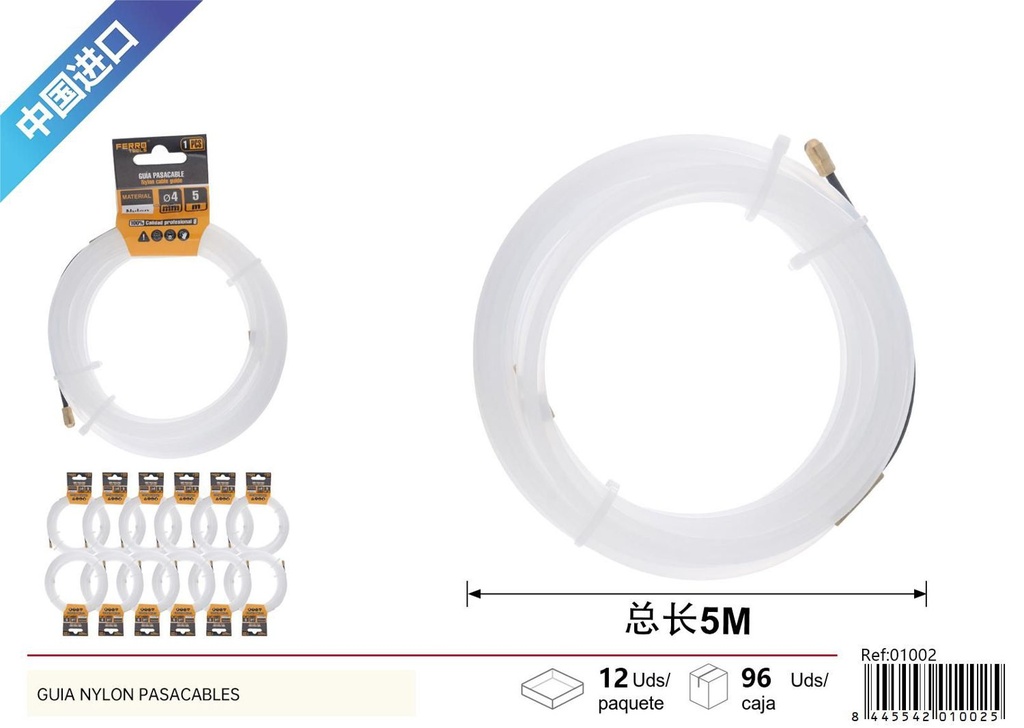 Guía nylon pasacables 4mm*5m para instalaciones eléctricas