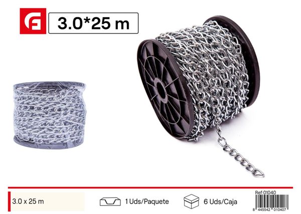 Rollo de cadena cromada 3mmx25m