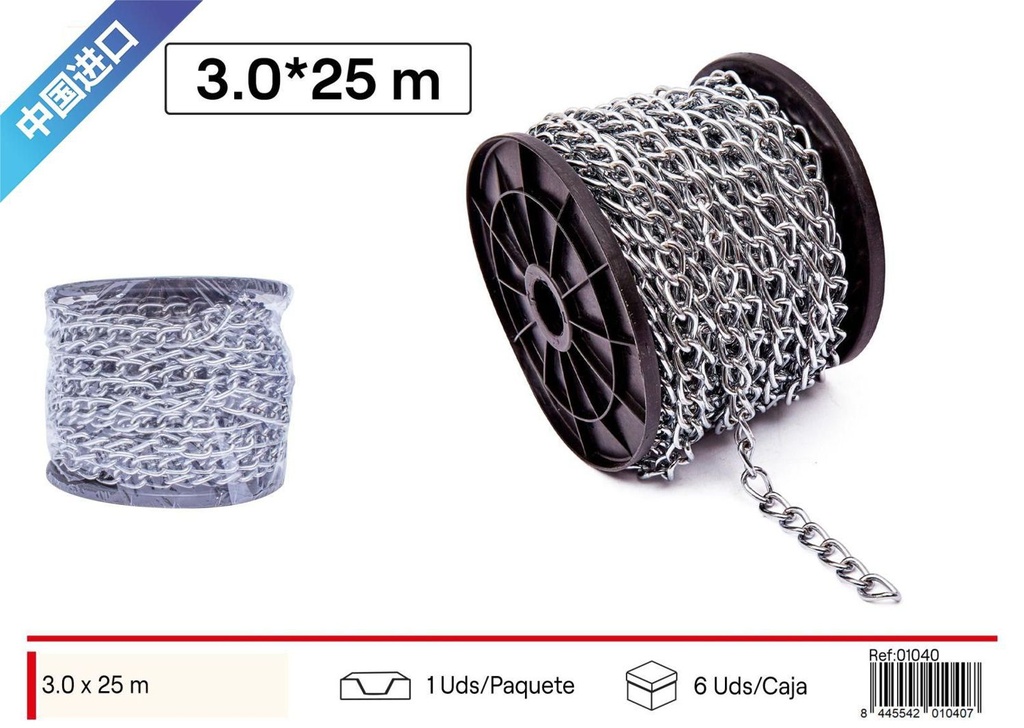 Rollo de cadena cromada 3mmx25m