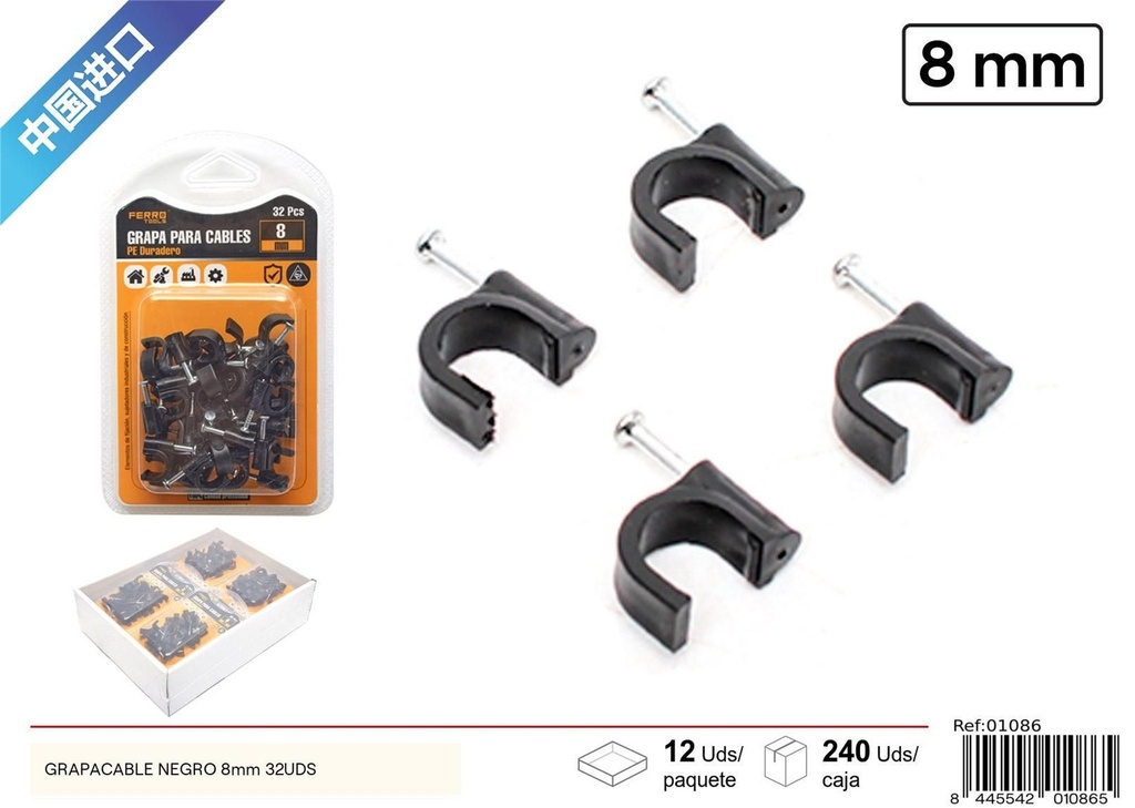 Grapa negra (8 mm - 32 pcs) - Artículos de ferretería