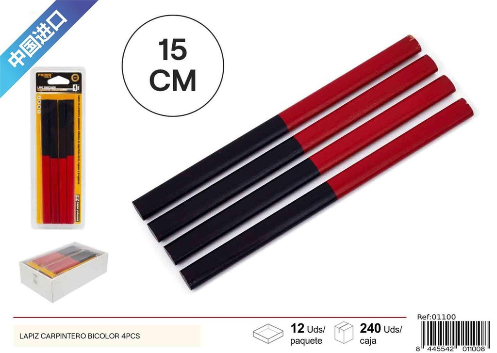 Lapiz carpintero bicolor 4 pcs - Herramientas de carpintería
