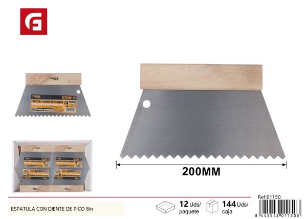Espátula con diente de pico 8in 200mm para albañilería