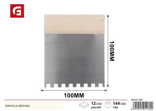 Espátula dentada de madera 4 pulgadas para alicatado y construcción