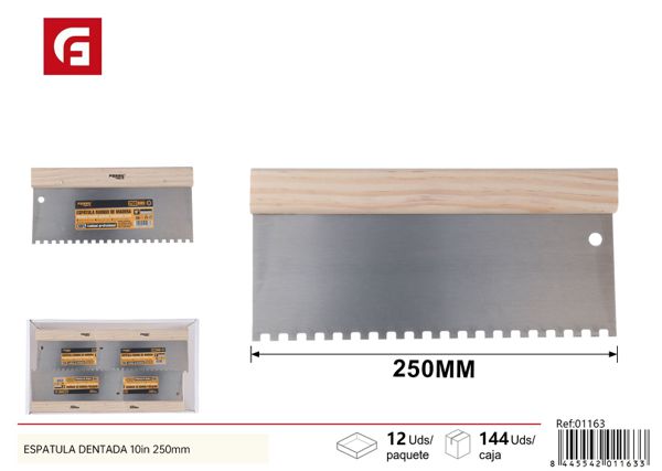 Espátula dentada 10in 250mm con mango de madera para albañilería