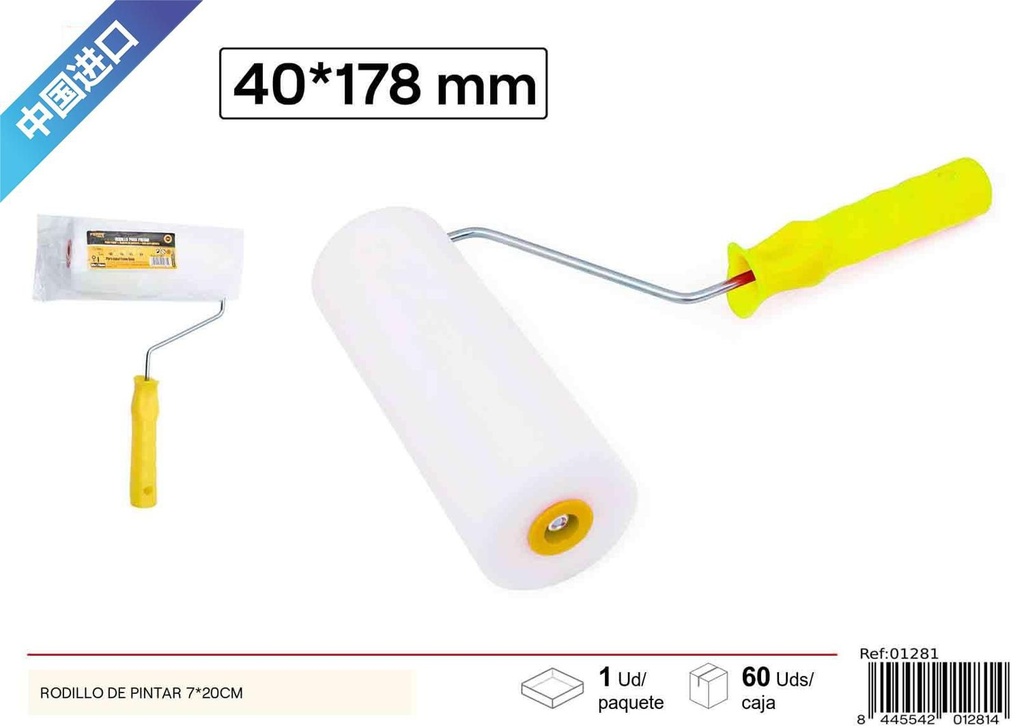 Rodillo de pintar 7x20cm para aplicación de pintura