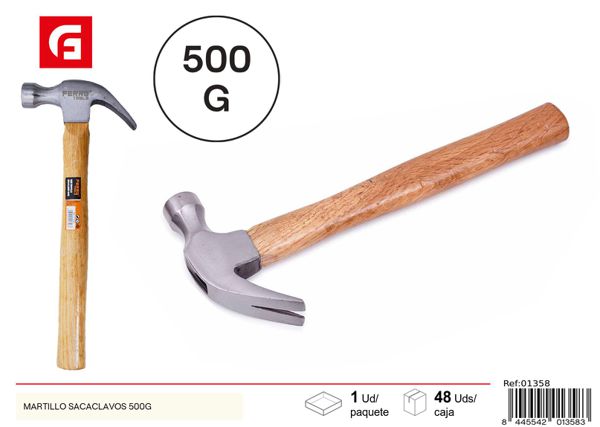 Martillo sacaclavos de madera 500g para carpintería y bricolaje