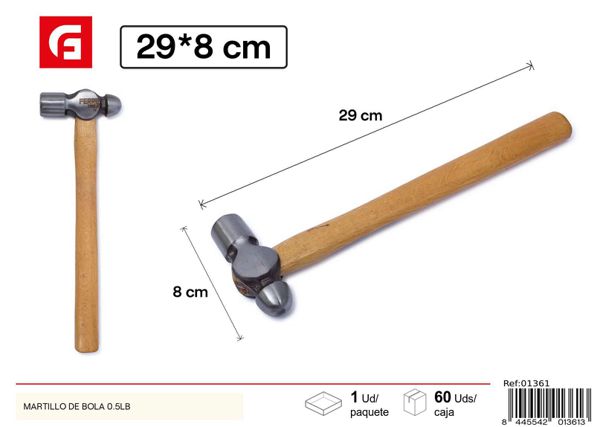 Martillo de bola con mango de madera 0.5lb para ferretería