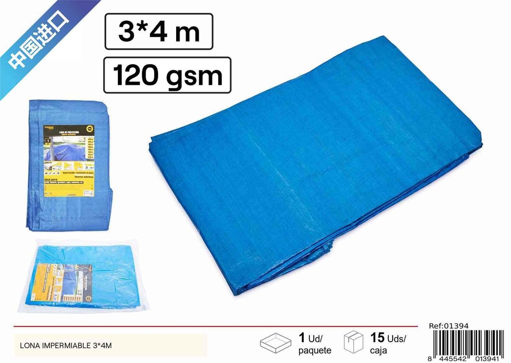 Lona impermeable azul 3x4m para protección exterior