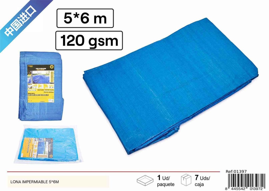Lona impermeable azul y blanca 120gsm 5x6m - Pintura y ferretería