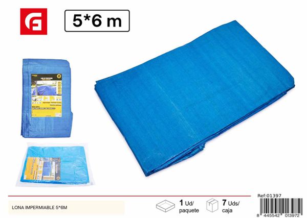 Lona impermeable azul/blanca 5x6m