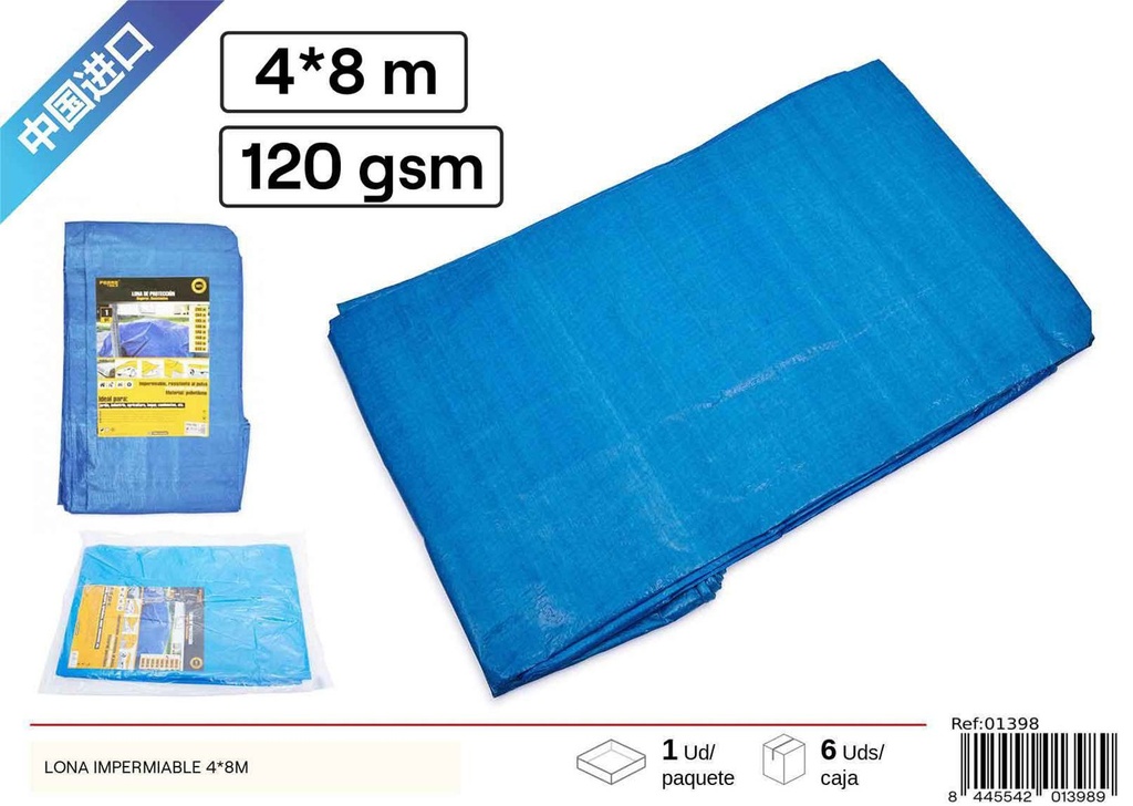 Lona impermeable azul y blanca 4x8m para protección