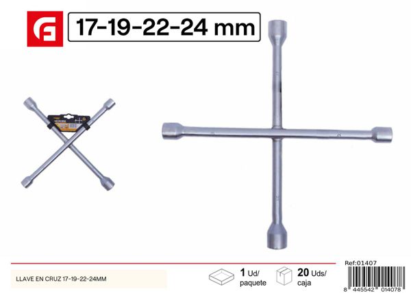 Llave en cruz 17-19-22-24mm para automóviles y mecánica