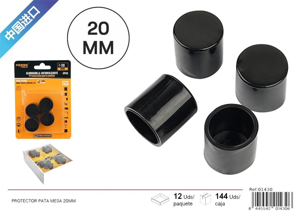 Protector para patas de mesa negro 20mm - Accesorios de ferretería