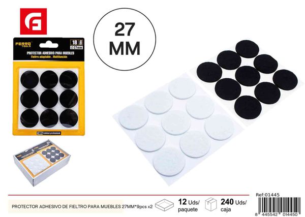 Protector adhesivo de fieltro para muebles 27mm 9pcs x2 en negro y blanco