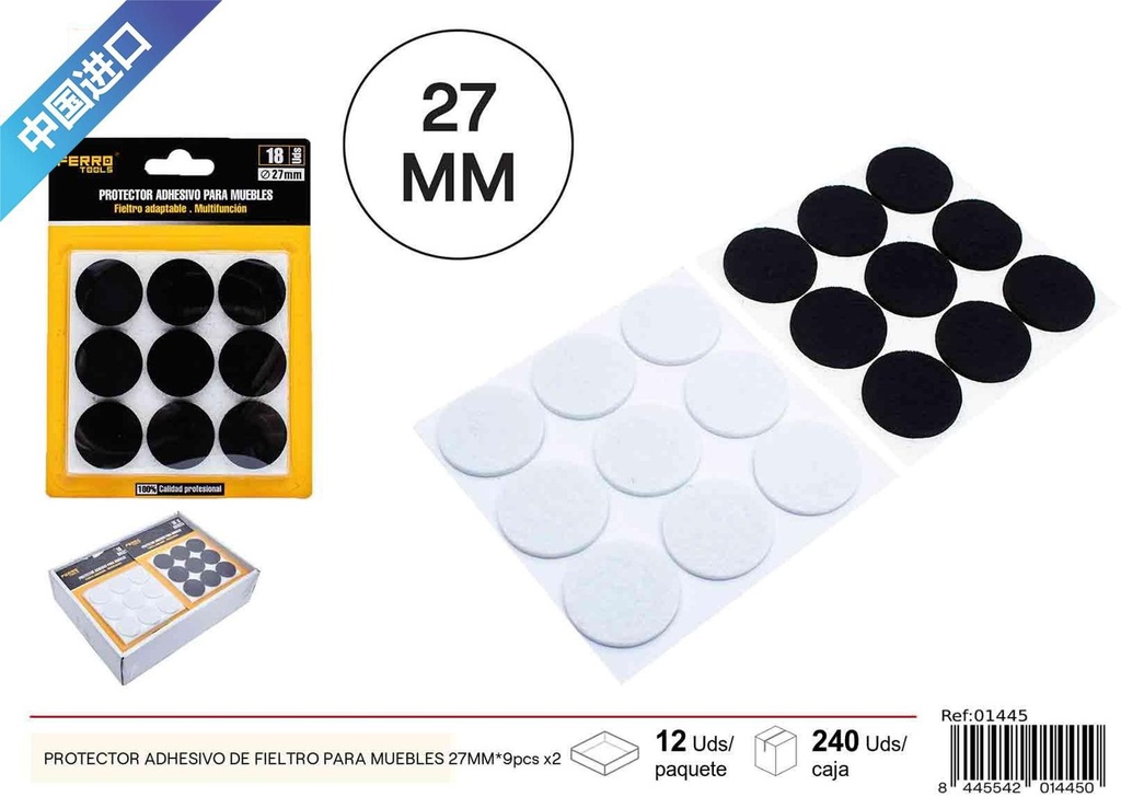 Protector adhesivo de fieltro para muebles 27mm 9pcs x2 en negro y blanco