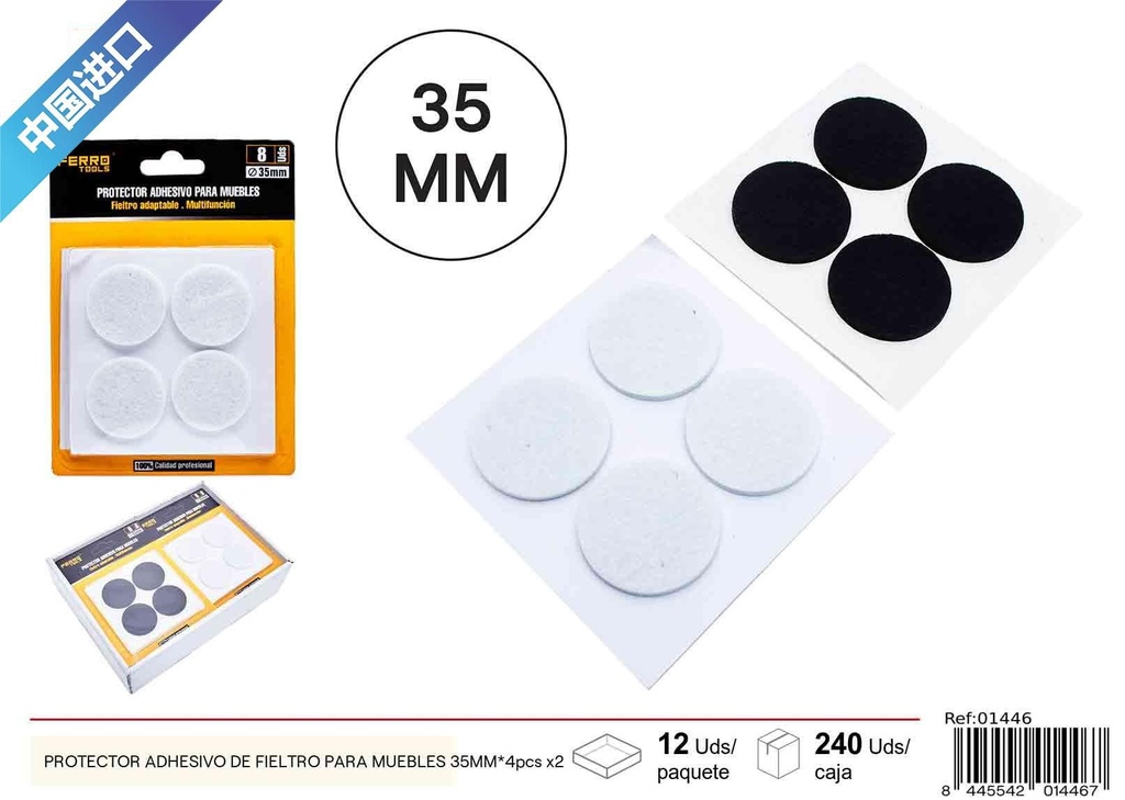 Protector Adhesivo de Fieltro para Muebles 35mm 4 pcs x 2 - Ferretería