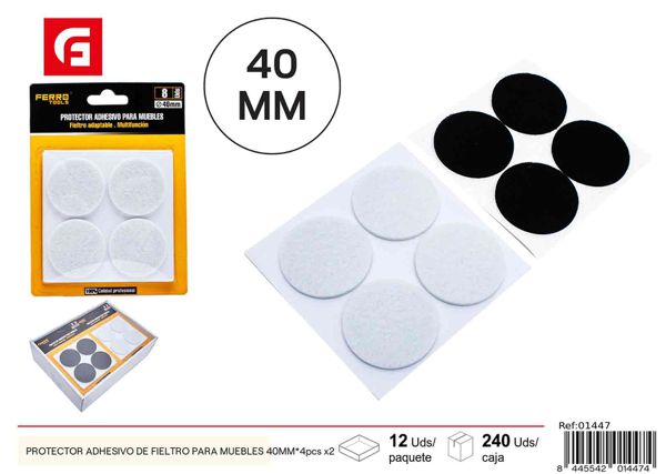 Protector adhesivo de fieltro para muebles 40mm 4pcs x2 para protección del suelo