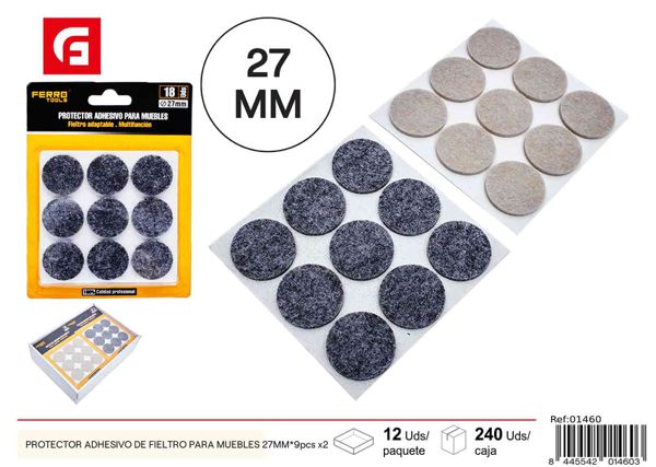 Protector adhesivo de fieltro para muebles 27mm 9pcs x2 gris y beige