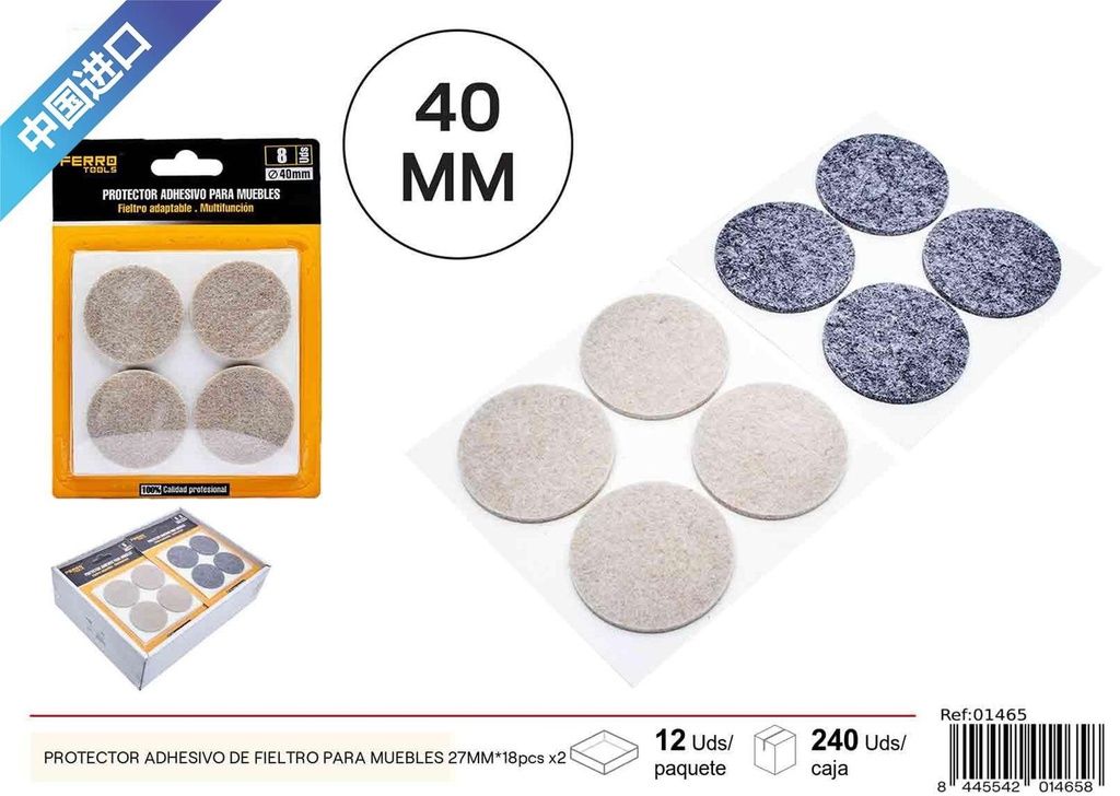 Protector adhesivo de fieltro cuadrado para muebles 27MM - 18 pcs x2, material para muebles