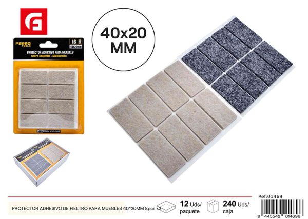 Protector adhesivo de fieltro para muebles 40x20mm 8pcs x2 para protección de muebles