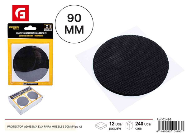 Protector adhesivo de EVA para muebles redondo negro 90mm x2 para proteger superficies