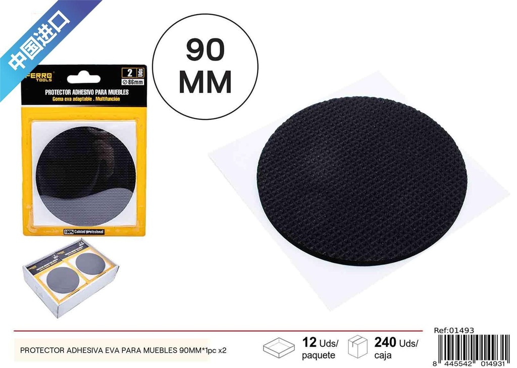 Protector adhesivo de EVA para muebles redondo negro 90mm x2 para proteger superficies