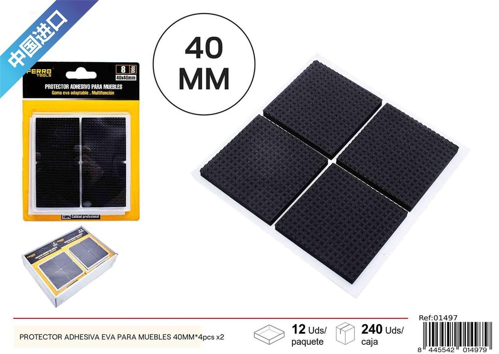 Protector adhesivo de EVA cuadrado para muebles 40MM - 4 pcs x2, material para muebles