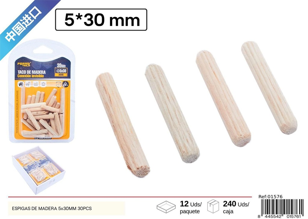 Espigas de madera 5x30mm 30PCS - Accesorios para muebles