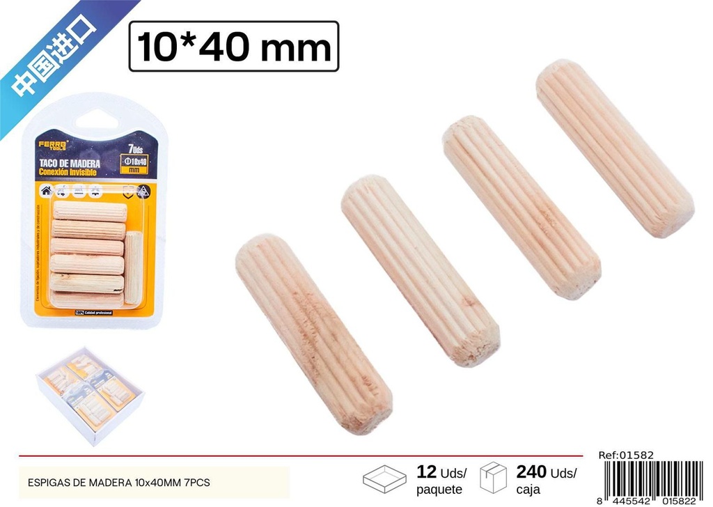 Espigas de madera 10x40mm 7PCS - Accesorios para muebles