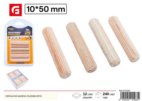 Espigas de madera 10x50mm 6pcs