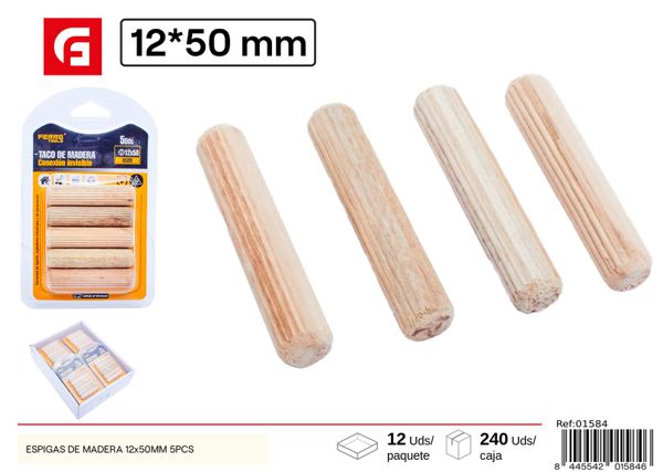 Espigas de madera 12x50mm 5pcs para carpintería