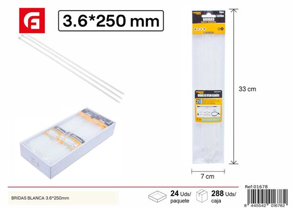 Bridas blancas de nylon 3.6x250mm 25 uds