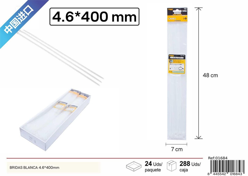 Bridas blancas 4.6x400mm 14 uds para sujeción