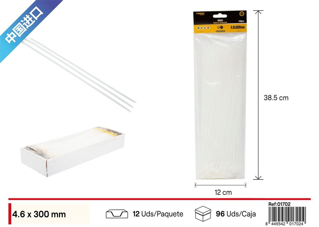 Bridas blancas 100 piezas 4.6*300 mm - Accesorios de ferretería