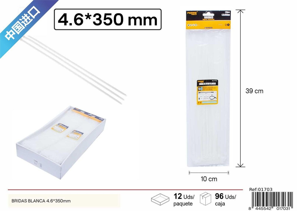 Bridas blancas 4.6x350mm 100 uds ferretería