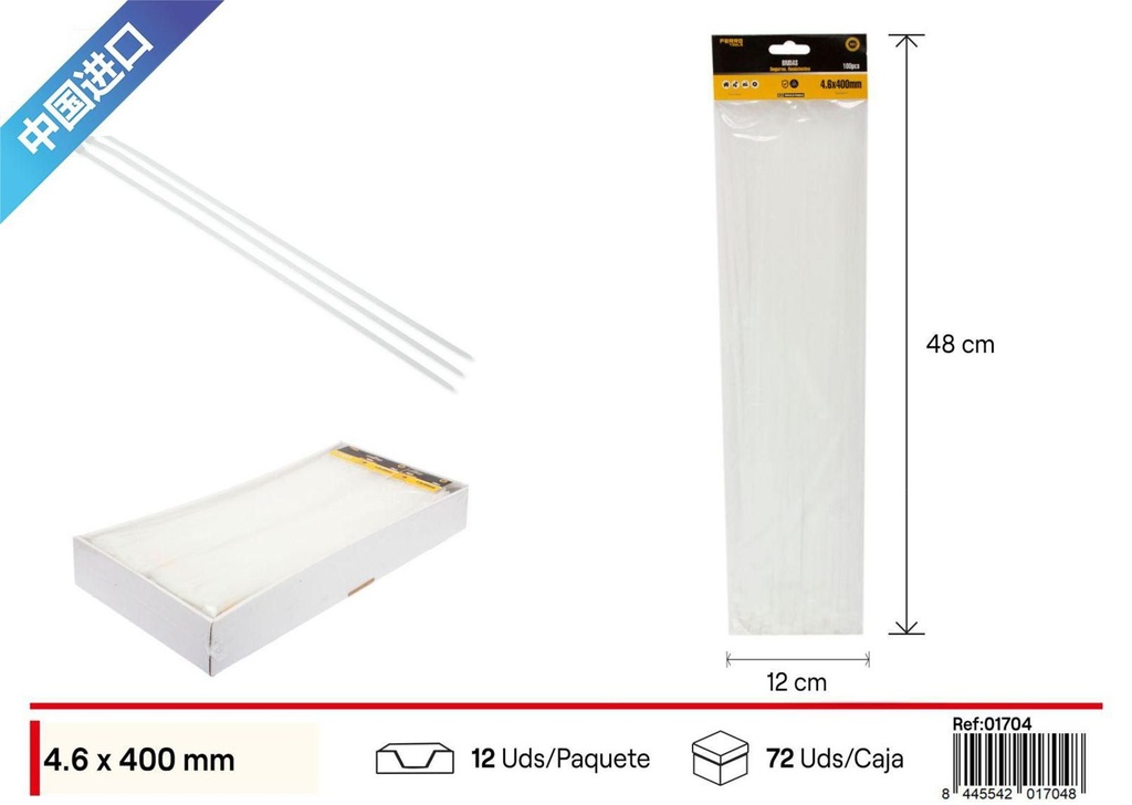 Bridas de nylon blancas 100 pcs 4.6*400mm - Ferretería