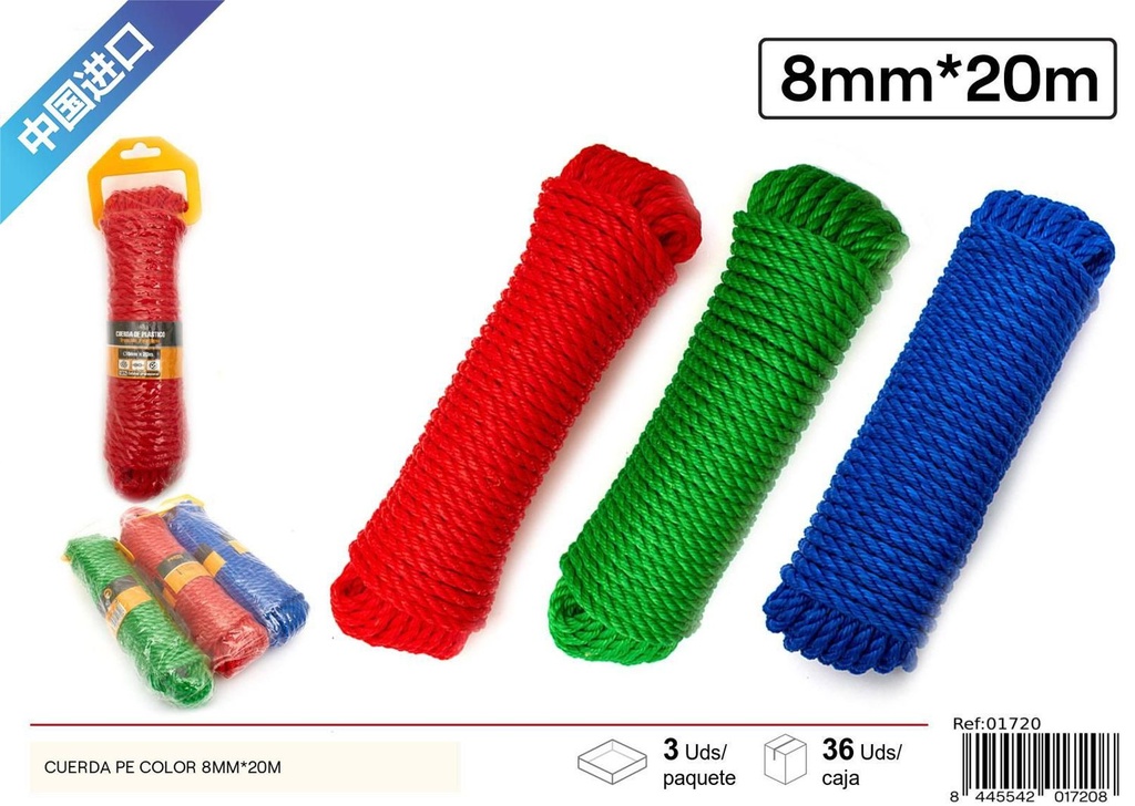 Cuerda para tender ropa PE color 8mm x 20m para uso doméstico