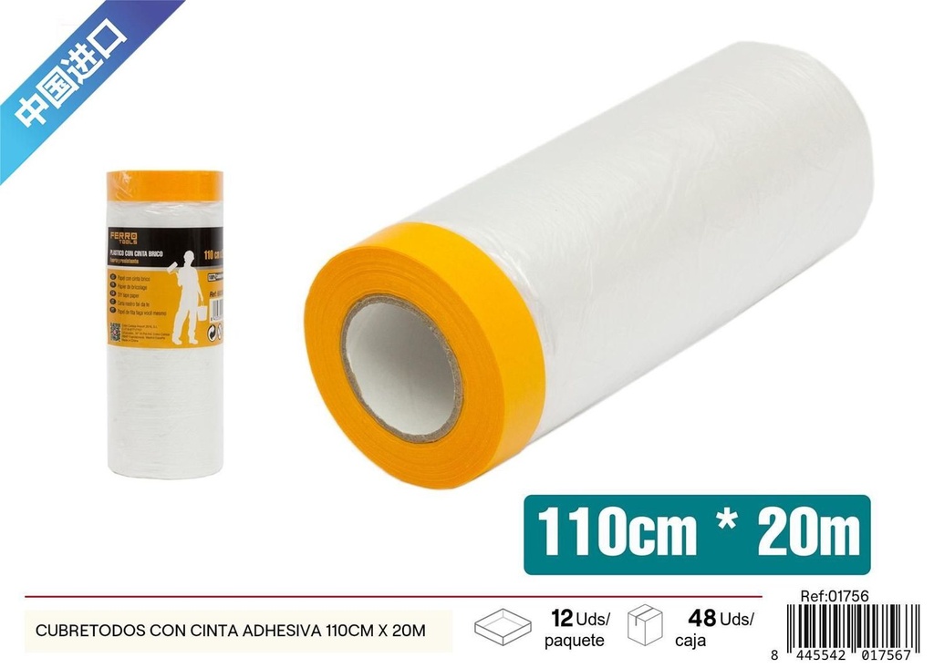 Cubretodo con cinta adhesiva 110cm x 20m - Materiales de pintura